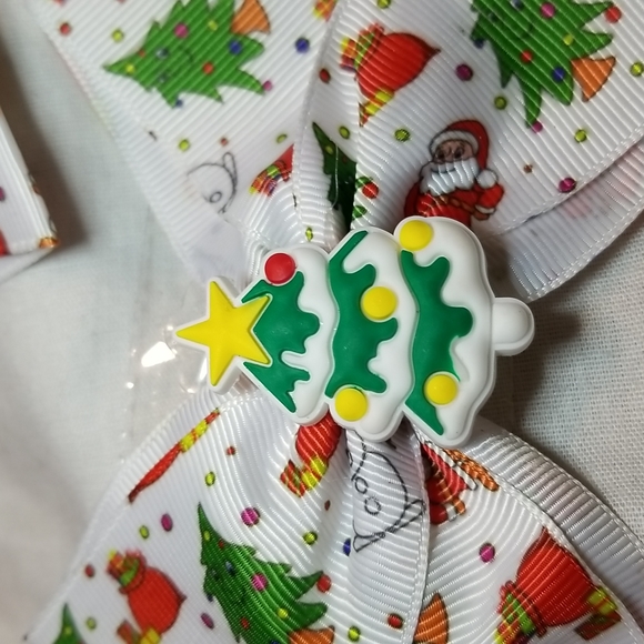 HOLIDAY HAIR BLING FASCINATOR SANTA HAT GLITTER BOW SET OF CHRISTMAS TREE RIBBON - Picture 5 of 11